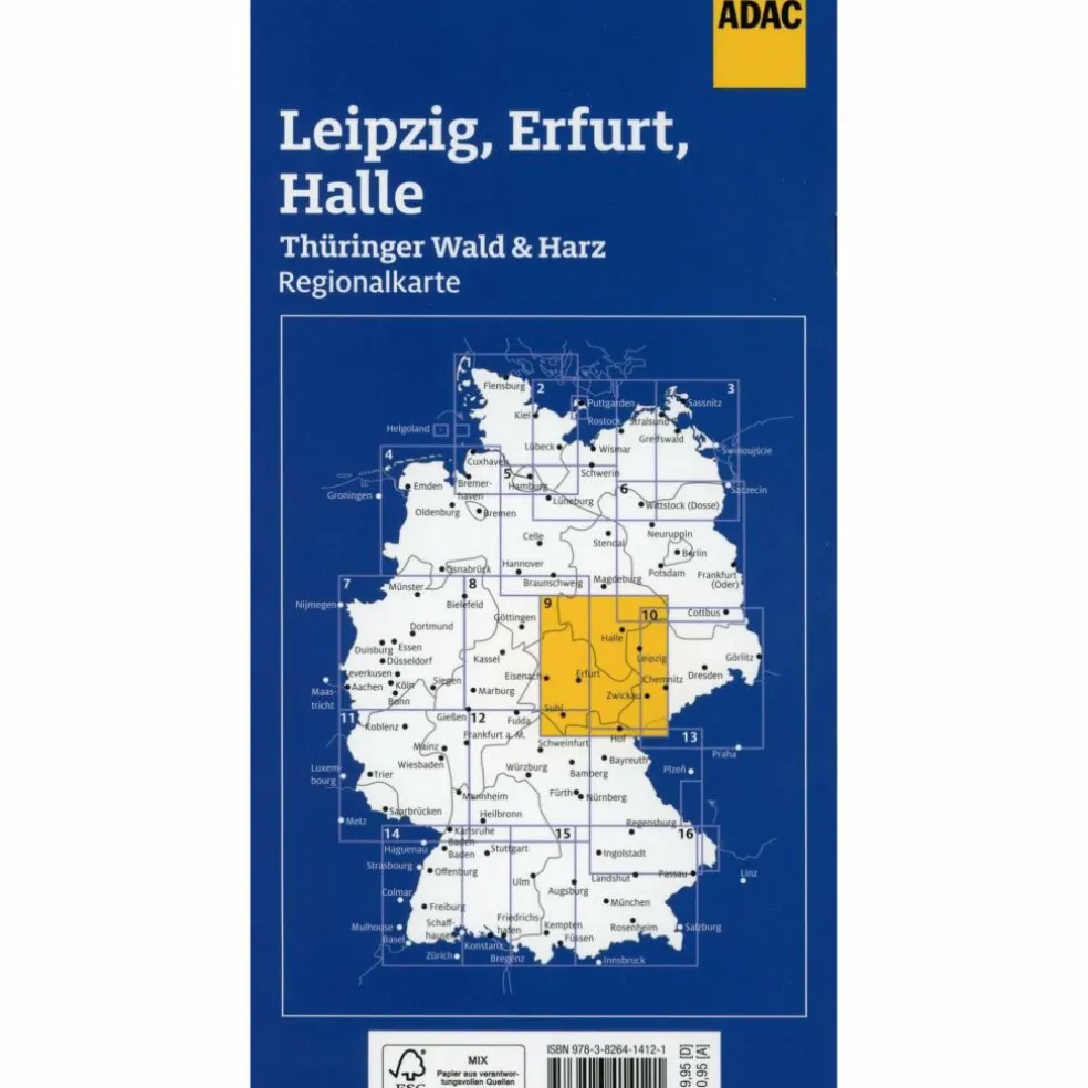 ADAC REGIONALKARTE BLATT 9 LEIPZIG, ERFURT, HALLE 1:150 000 - Straßenkarte
