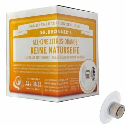DR. BRONNER'S SET- MAGNETSEIFENHALTER PLUS STÜCKSEIFE ZITRONE-ORANGE - Outdoor Seife