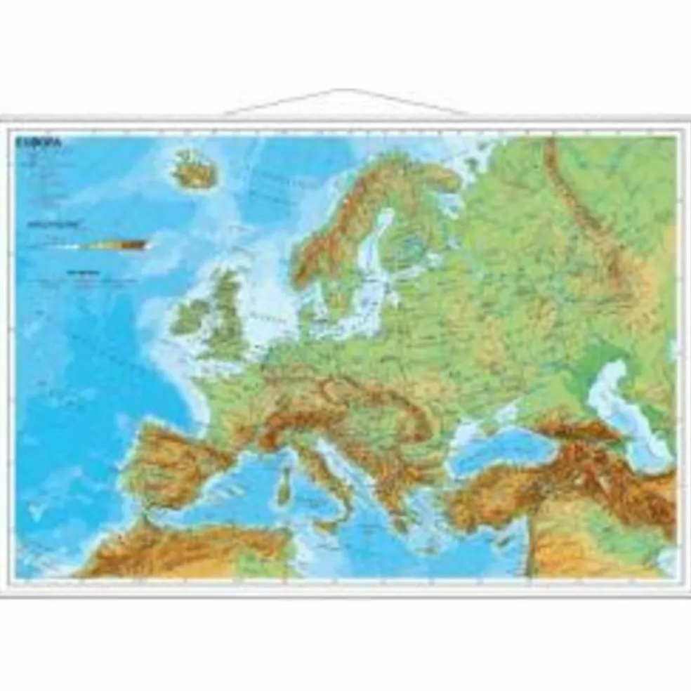 EUROPA PHYSISCH. WANDKARTE MIT METALLLEI - Poster