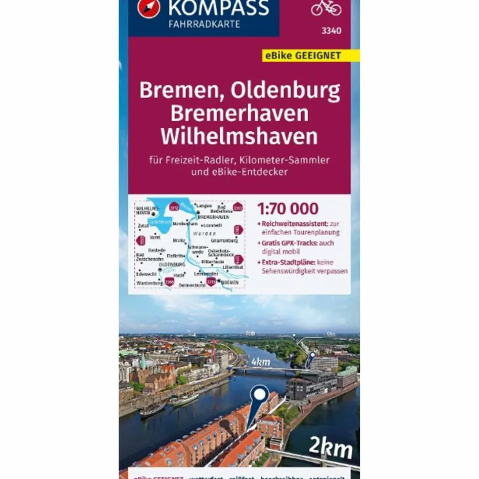 KOMPASS FAHRRADKARTE 3340 BREMEN, OLDENBURG, BREMERHAVEN