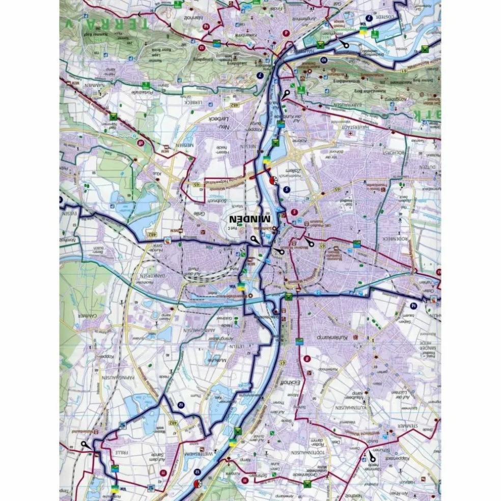KOMPASS FAHRRADKARTE MÜHLENKREIS MINDEN, LÜBBECKE 1:50.000, - Fahrradkarte