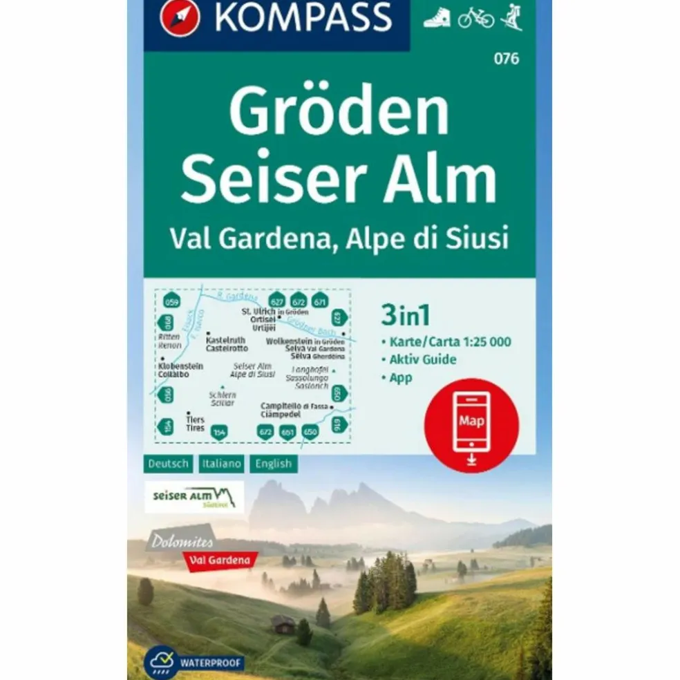 KOMPASS WANDERKARTE 076 GRÖDEN, SEISER ALM