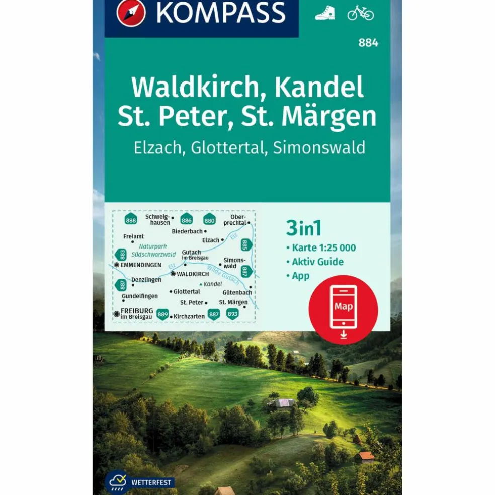 KOMPASS WANDERKARTE 884 WALDKIRCH, KANDEL, ST.PETER