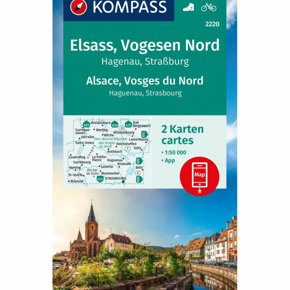 KOMPASS WANDERKARTEN-SET 2220 ELSASS, VOGESEN NORD, HAGENAU