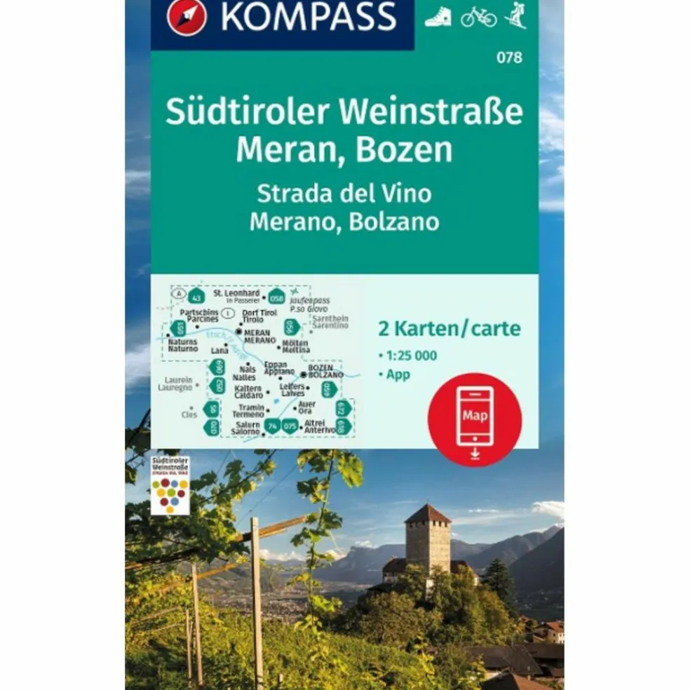 KOMPASS WANDERKARTEN-SET 078 SÜDTIROLER WEINSTRAßE, MERAN