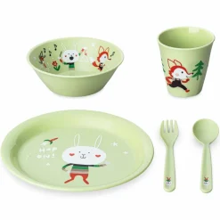 KOZIOL PLATE + BOWL + CUP + CUTLERY SET HOP ON AT HOME SET OF 4 - Campinggeschirr
