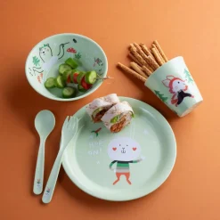 KOZIOL PLATE + BOWL + CUP + CUTLERY SET HOP ON AT HOME SET OF 4 - Campinggeschirr