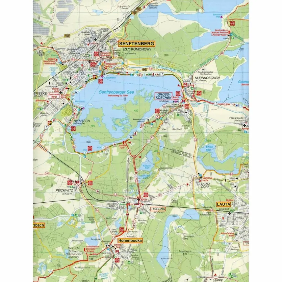 LAUSITZER SEENLAND, SENFTENBERG, HOYERSWERDA - Wanderkarte
