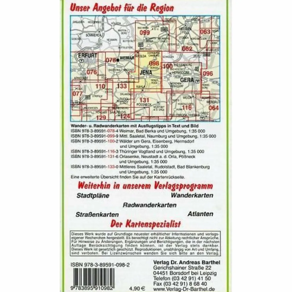 MITTLERES SAALETAL, JENA UND UMGEBUNG 1: - Wanderkarte