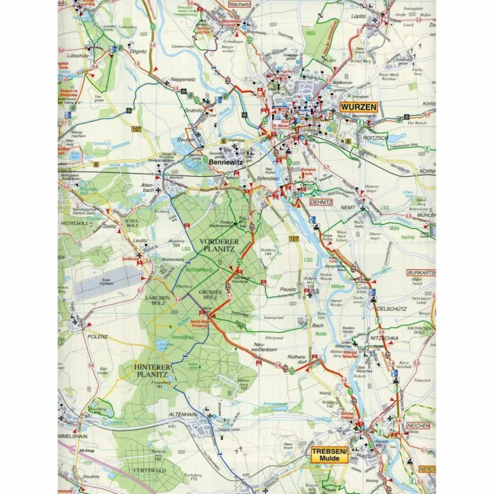 MULDENTAL, GRIMMA, WURZEN, EILENBURG UND - Wanderkarte