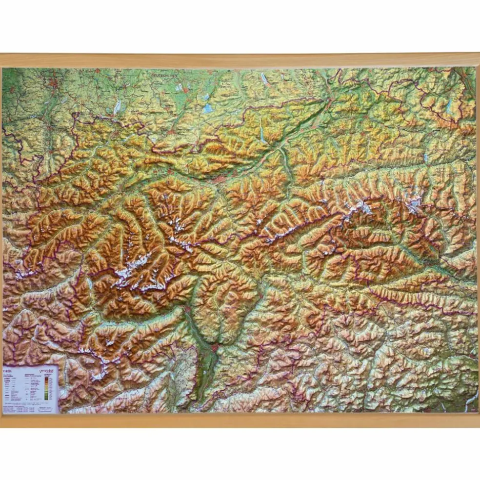 RELIEF TIROL 1:325.000 MIT NATURHOLZRAHMEN - Karte