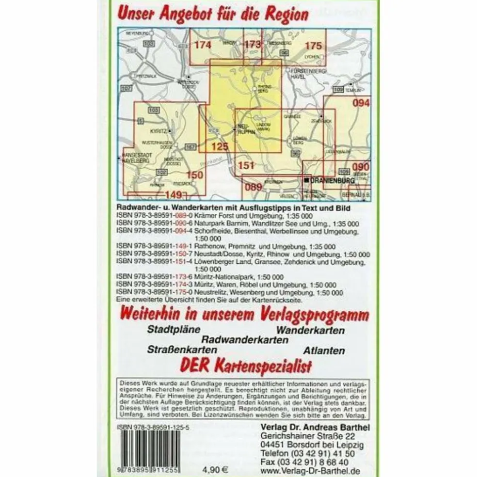 RUPPINER SCHWEIZ, RHEINSBERG, NEURUPPIN - Wanderkarte