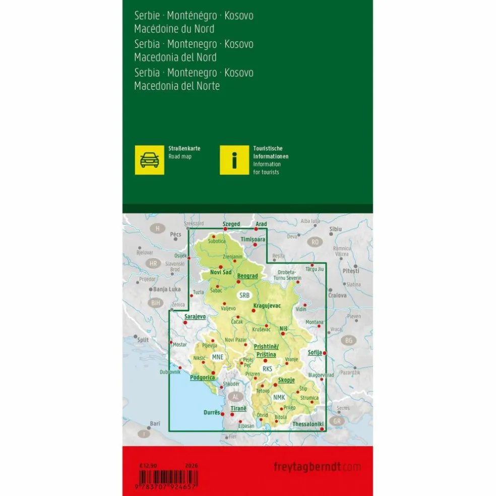 SERBIEN - MONTENEGRO - KOSOVO - NORDMAZEDONIEN, STRAßENKARTE - Straßenkarte