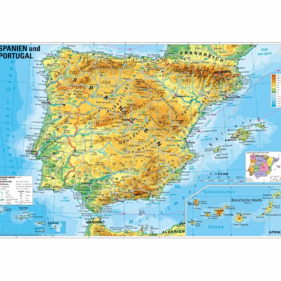 SPANIEN UND PORTUGAL PHYSISCH - Karte