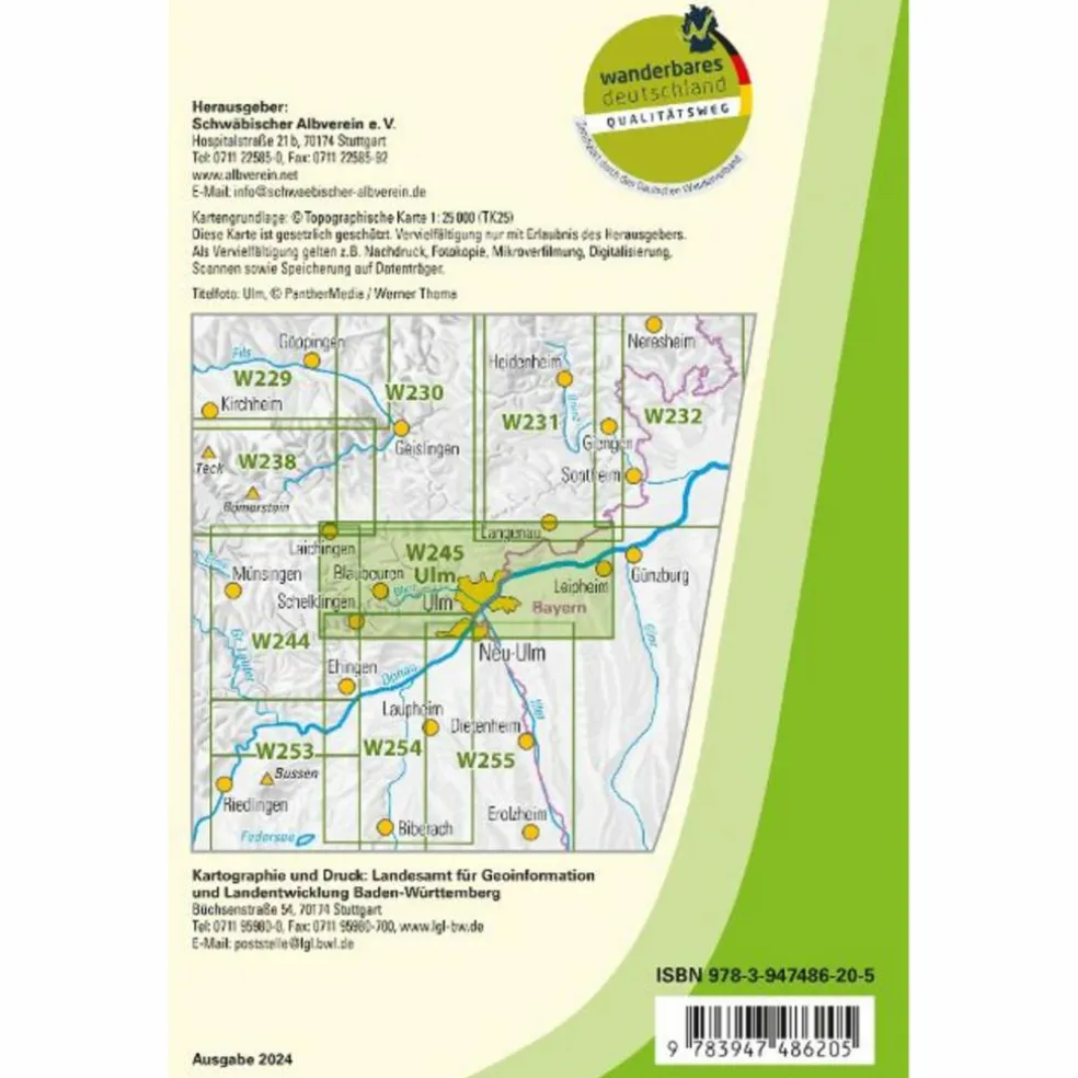 W245 ULM - BLAUBEUREN, SCHELKLINGEN - Wanderkarte